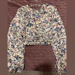 Floral Blouse Long Sleeve Crop Top Size Medium (M)